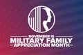 November is Military Family Appreciation Month. Holiday concept. Template for background, banner, card, poster with text