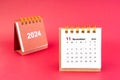 2024 November Mini Calendar On Red Background