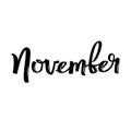 November month name. Handwritten calligraphic word. Bold font.