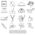 November month theme set of simple outline icons eps10 Royalty Free Stock Photo
