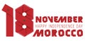 November 18, Morocco Independence Day congratulatory design with Moroccan flag elements