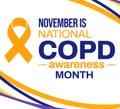 November is National COPD Awareness month, colorful background with orange ribbon and typography on the side.