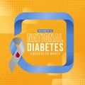 November is national diabetes awareness month - Text in blue gray ribbon with red drop of blood awareness sign to roll square