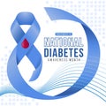 November is national diabetes awareness month - Text in blue ribbon with red drop of blood awareness sign roll waving circle ring