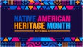 November is Native american heritage month colorful pattern background template.