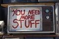 Vintage television closeup with writing on screen