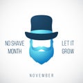 November, no shave month. Man in blue mustache and beard.