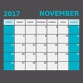 November 2017 November calendar week starts on Sunday