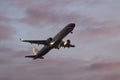30 November 2022 PORTUGAL, LISBON: a large plane gains altitude in a purple sky