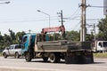 November 5 2018: Private Truck with crane. Photo at road no 121 about 8 km from downtown Chiangmai, thailand