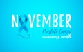 November Prostate Cancer Awareness Month card with blue 3d ribbon