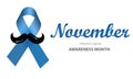 November, Prostate Cancer Fight Month. Blue ribbon