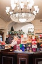 28 November 2021. Russia, Moscow. Christmas decorated windows of the oldest grocery store in GUM on Red Square.