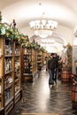 28 November 2021. Russia, Moscow. Interiors of the oldest grocery store in GUM on Red Square. Alcoholic goods,