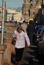 November 4, 2018, Russia, St. Petersburg, an elderly woman walking along the canal embankment