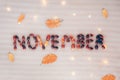 November text made of acorns