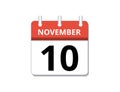 November, 10th calendar icon vector, concept of schedule, business and tasks