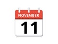 November, 11th calendar icon vector, concept of schedule, business and tasks