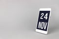 November 24th. Day 24 of month, Calendar date. Smartphone with calendar day, calendar display on your smartphone. Autumn month,