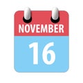 november 16th. Day 16 of month,Simple calendar icon on white background. Planning. Time management. Set of calendar icons for web