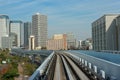 2017 November 03.TOKYO JAPAN. A railway of YURIKAMOME line view from front window train while running among tokyo city