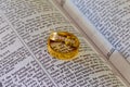 november 04 2016 Two wedding rings on a bible Royalty Free Stock Photo