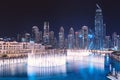 Amazing Show of dancing fountains in the pool near Burj Khalifa and Dubai Mall at night