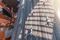 Famous fountain in Dubai Mall with flying men and waterfall