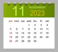 November 2023. Vector monthly calendar template 2023 year in simple style for template design