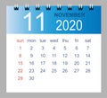 November 2020. Vector monthly calendar template 2020 year in simple style for template design Royalty Free Stock Photo