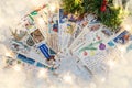 06 November 2018 Voronezh, Russia. Pile of written Christmas postcards with holiday greetings. Royalty Free Stock Photo