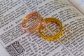 november 04 2016 wedding ring on a bible open to marriage scripture. Royalty Free Stock Photo