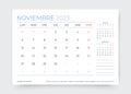 November 2023 year calendar in Spanish. Monthly planner template. Vector illustration