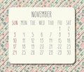 November year 2019 monthly calendar