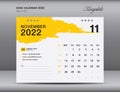 Desk calender 2022 design, November month template, Calendar 2022 template, planner, simple, Wall calendar design, calendar 2022