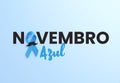 Novembro Azul text flyer background with a blue ribbon with moustache and copy space in 3D rendering