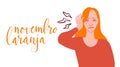 Novembro Laranja translation from portuguese November Orange, Brazil campaign for tinnitus awareness. Caucasian woman