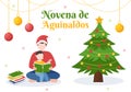 Novena De Aguinaldos Holiday Tradition in Colombia for Families to Get Together at Christmas in Cartoon Hand Drawn Illustration