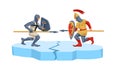 A Novgorod fighter and a Teutonic knight on ice floe. Ice battle on Lake Peipsi.