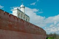 The belfry of St. Sophia Cathedral behind the fortress wall