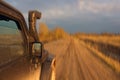 Novgorod region, on April 12, 2016: Photo of a jeep Wrangler on a forest road in the Novgorod region, Russia. Wrangler is a compac Royalty Free Stock Photo