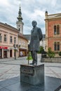 Novi Sad city center. Square in front of the Bishop`s palace serbian: Vladicanski dvor, Monument of Jovan Jovanovic Zmaj and th