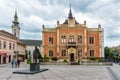 Novi Sad city center. Square in front of the Bishop`s palace serbian: Vladicanski dvor, Monument of Jovan Jovanovic Zmaj and th