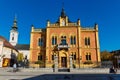 Novi Sad city center. Square in front of the Bishop`s palace serbian: Vladicanski dvor, and the Serbian orthodox church in Novi