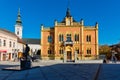 Novi Sad city center. Square in front of the Bishop`s palace serbian: Vladicanski dvor, and the Serbian orthodox church in Novi