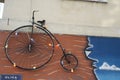 The penny-farthing, also known as a high wheel, high wheeler and ordinary