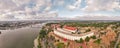 Novi Sad, Petrovaradin Fortress and Danube river, aerial panoramic Royalty Free Stock Photo