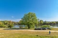 Sodros lake beach on Danube in Novi Sad, Serbia. People collect garbage and clean the shore Royalty Free Stock Photo