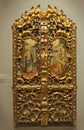 NOVI SAD, SERBIA - April 13th: Wooden Christian icons on white wall in museum