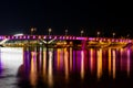 Rainbow bridge, Novi Sad, Serbia. Night reflection in Novi Sad